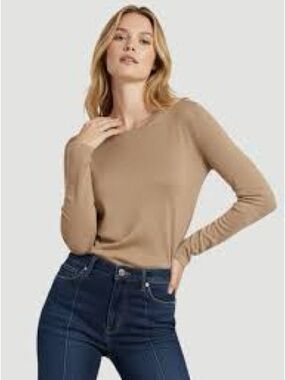 Majestic Filatures 100% Cashmere Camel Crewneck Long Sleeve Tee Size 2 $380 MSRP